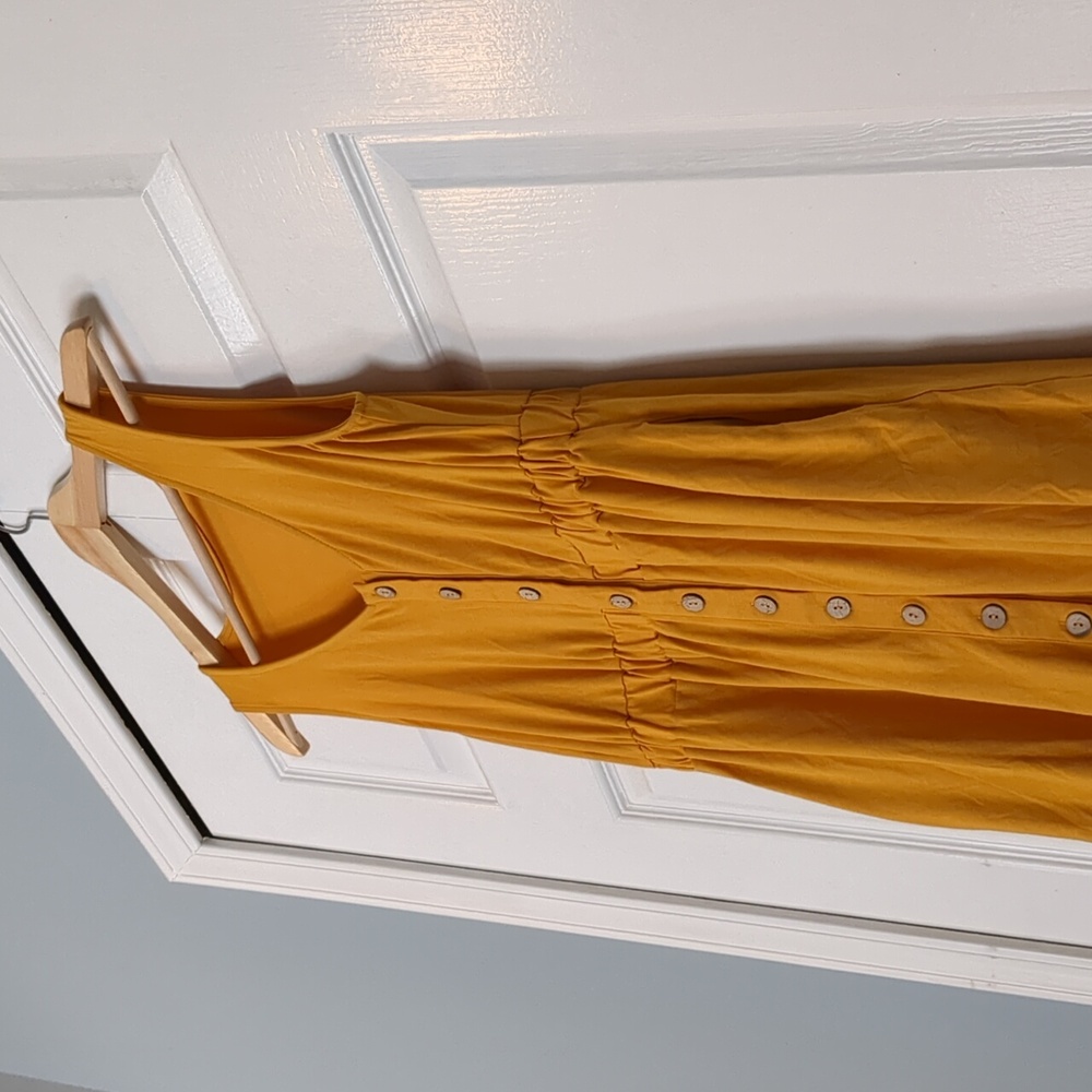 Sleeveless Mustard Button-Down Dress With Pockets!